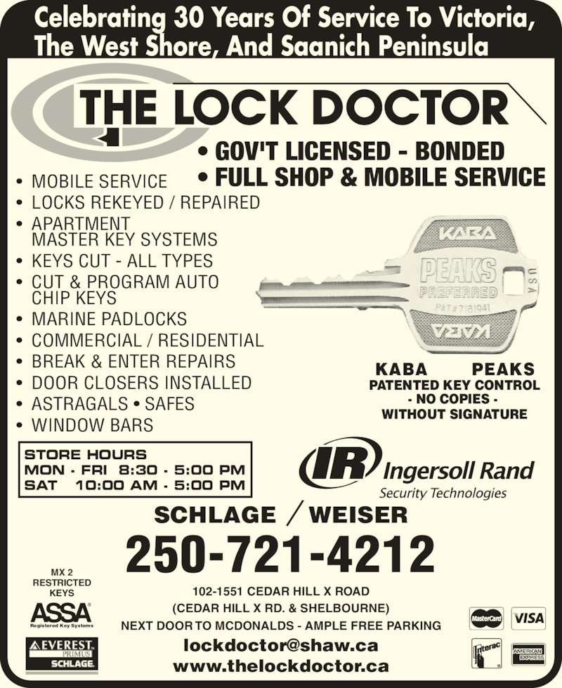 The Lock Doctor Opening Hours 1021551 Cedar Hill Cross Rd, Victoria, BC
