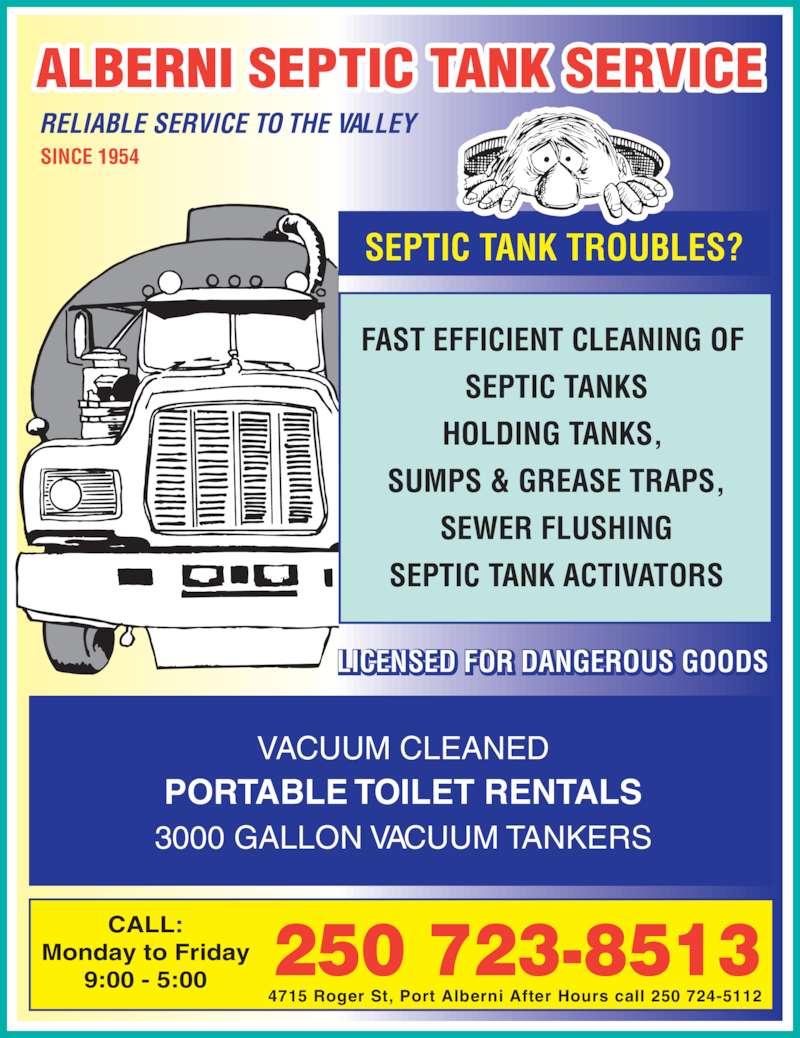 Alberni Septic Tank Service 4715 Roger St, Port Alberni, BC