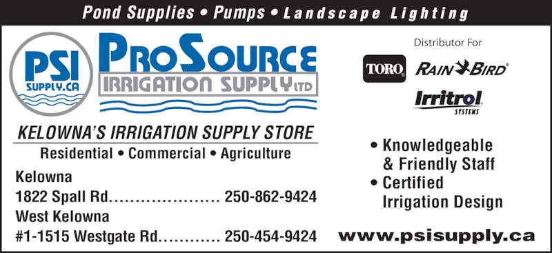 Pro Source Irrigation Supply Ltd - Opening Hours - 1822 Spall Rd ...
