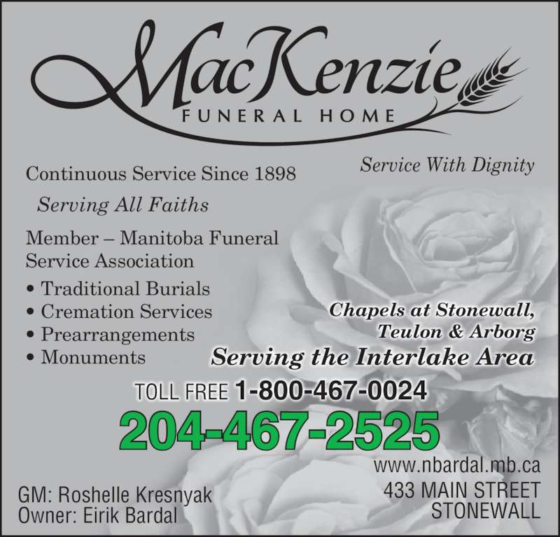 MacKenzie Funeral Service 433 Main St, Stonewall, MB