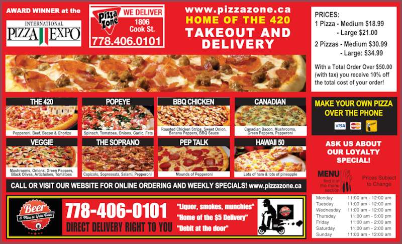 Pizza Zone - Menu, Hours & Prices - 1806 Cook St, Victoria, BC