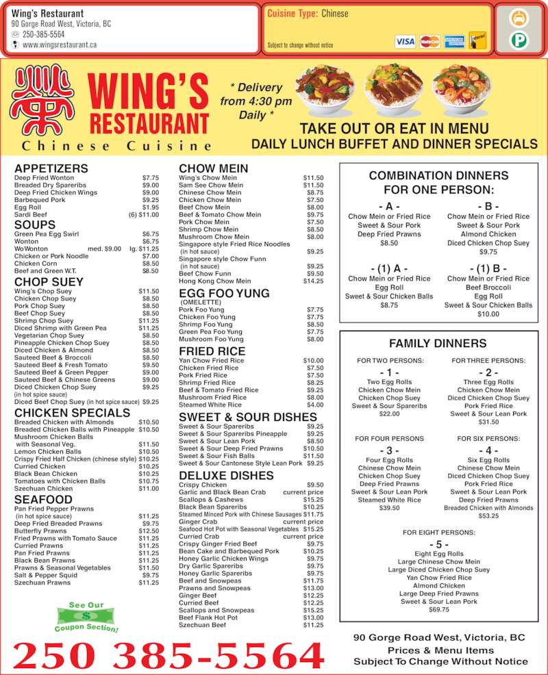 Wing's Restaurant Victoria, BC 90 Rd W Canpages