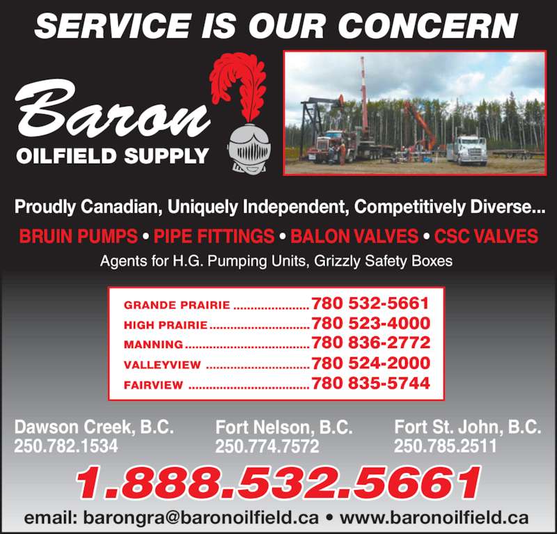 Baron Oilfield Supply Opening Hours 11425 Alaska Rd, Fort St John, BC