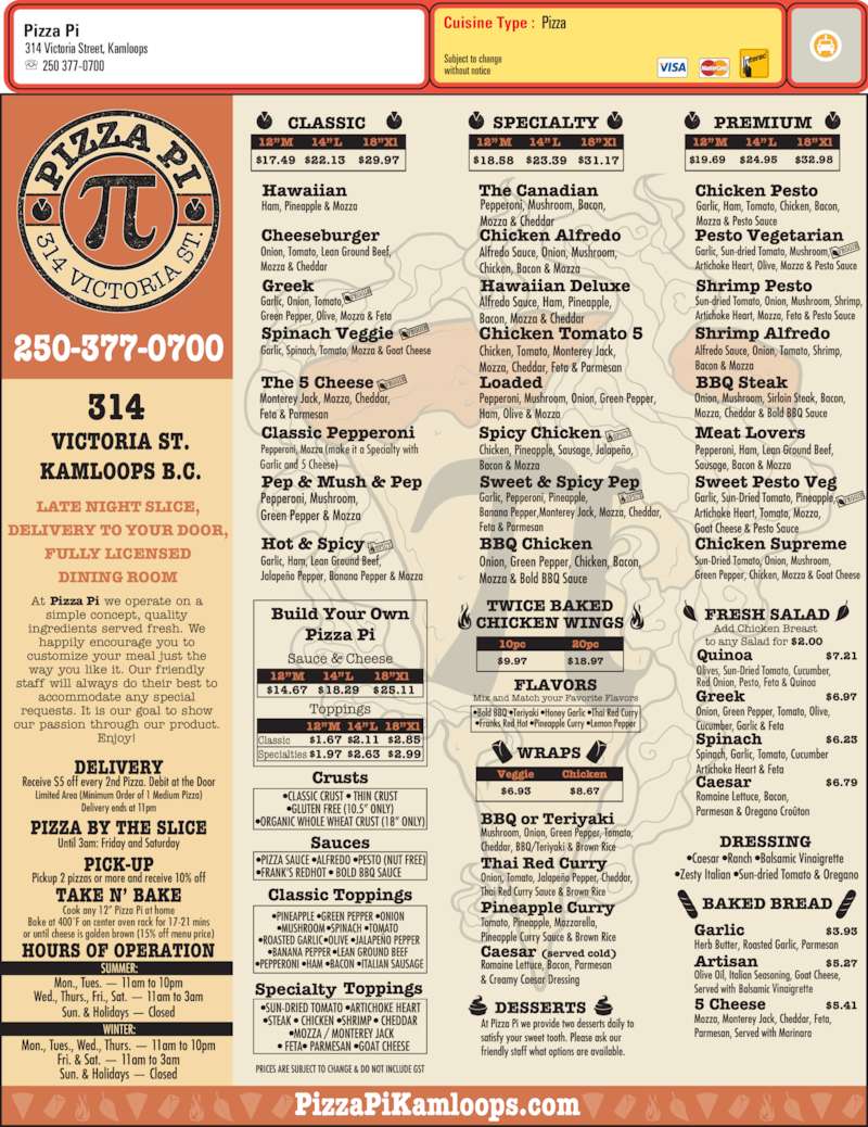 Pizza Pi Kamloops Menu, Hours & Prices 314 Victoria St, Kamloops, BC