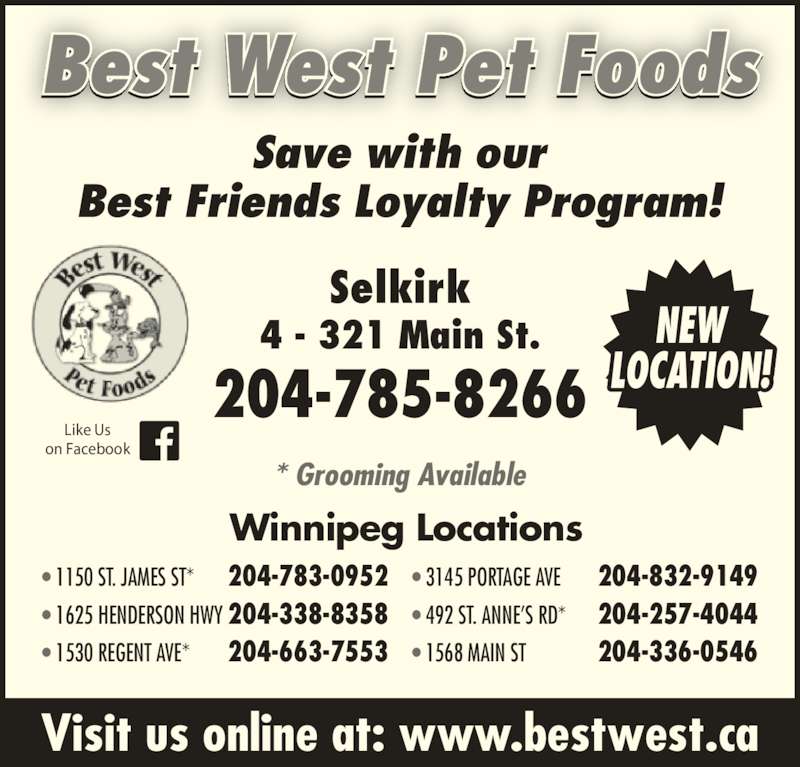 Best West Pet Foods Store Opening Hours 4321 Main St, Selkirk, MB