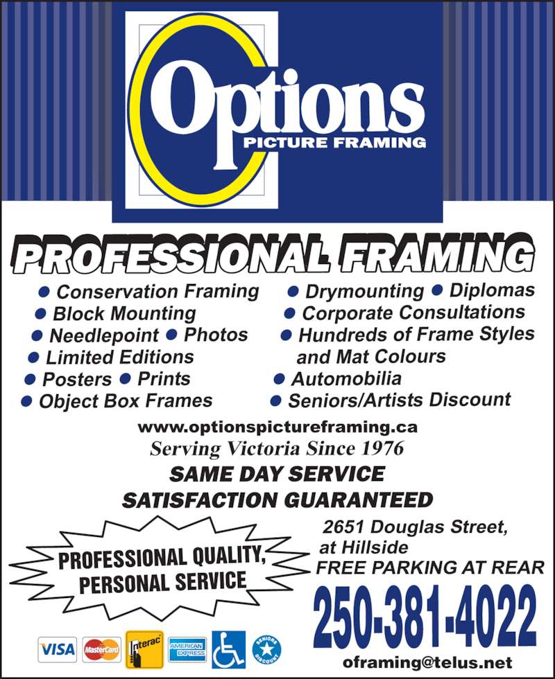 Options Picture Framing Victoria, BC 2651 Douglas St Canpages