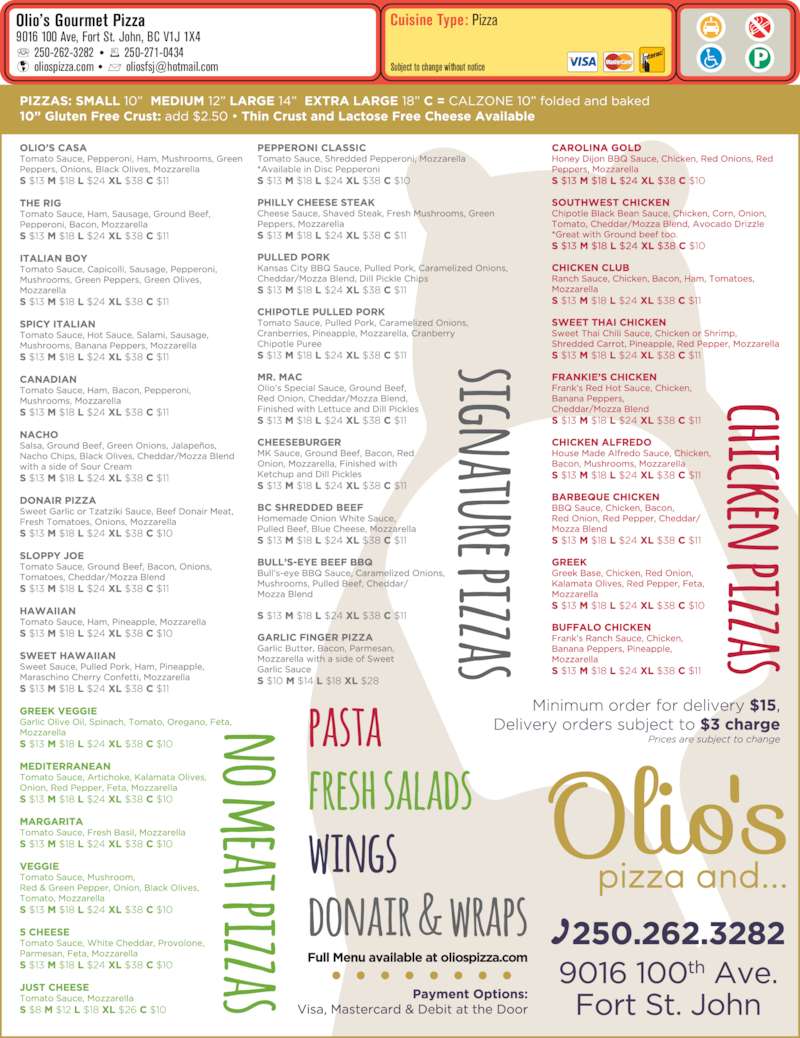 Olio's Pizza & Pasta Fort St John, BC 19016 100 Ave Canpages