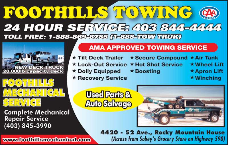 Foothills Towing 4420 52 Ave, Rocky Mountain House, AB