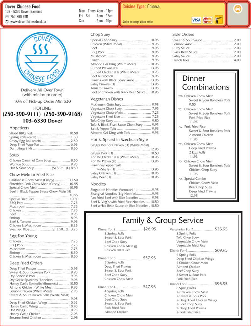 Dover Chinese Food Menu, Hours & Prices 1036330 Dover Rd, Nanaimo, BC