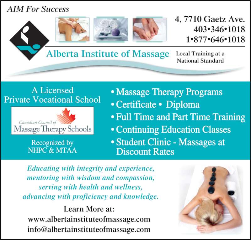 Alberta Institute Of Massage Opening Hours 47710 Gaetz Ave, Red
