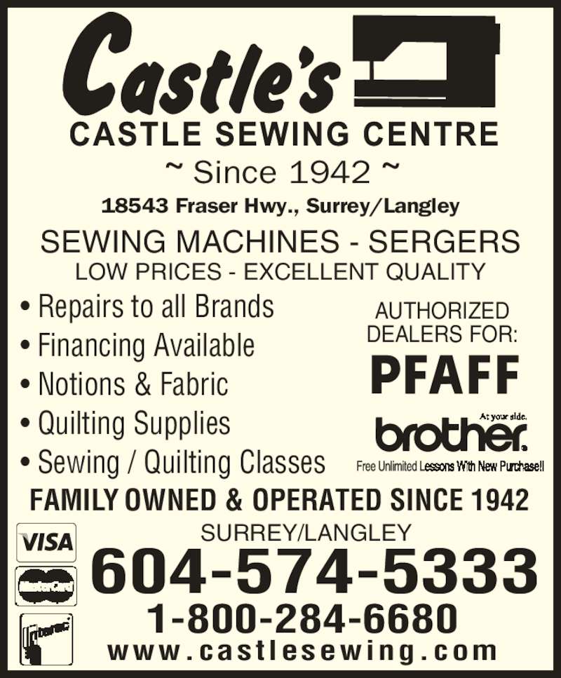 Castle Sewing Centre Opening Hours 18543 Fraser Hwy, Surrey, BC