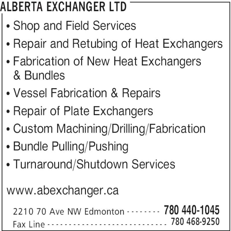 Alberta Exchanger Ltd 2210 70 Ave NW, Edmonton, AB