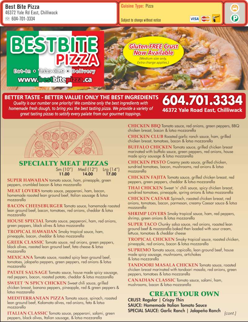 Best Bite Pizza Ltd Menu, Hours & Prices 46372 Yale Rd, Chilliwack, BC