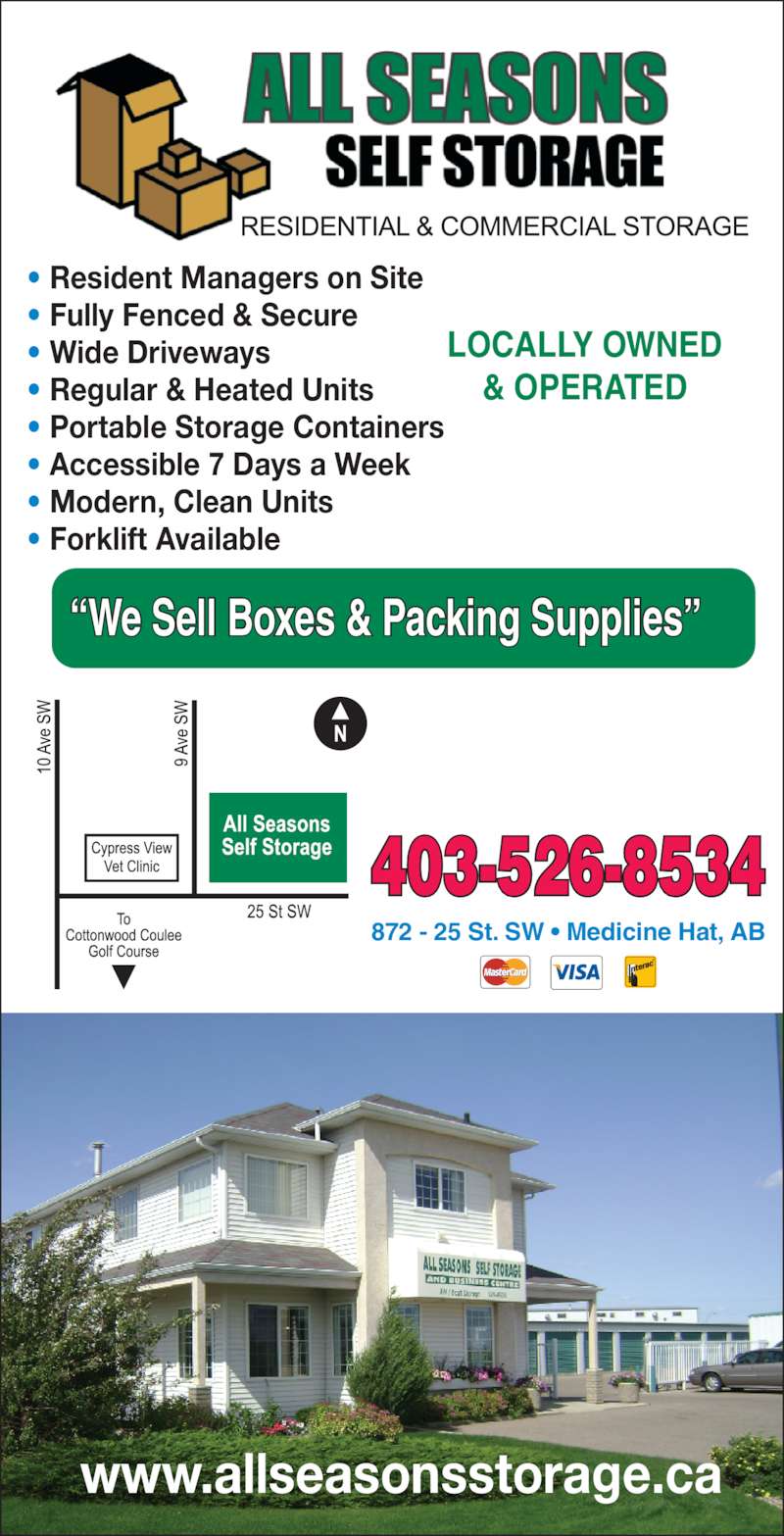 All Seasons Self Storage Opening Hours 872 25 St SW, Medicine Hat, AB