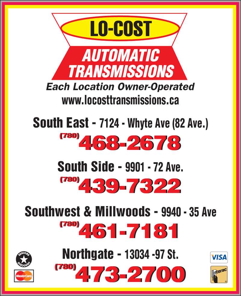 LoCost Automatic Transmissions Opening Hours 7124 82 Ave NW