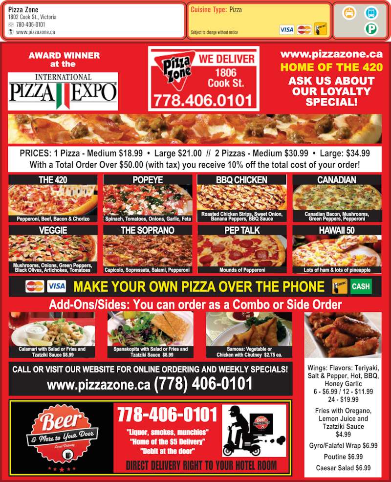 Pizza Zone Menu, Hours & Prices 1806 Cook St, Victoria, BC