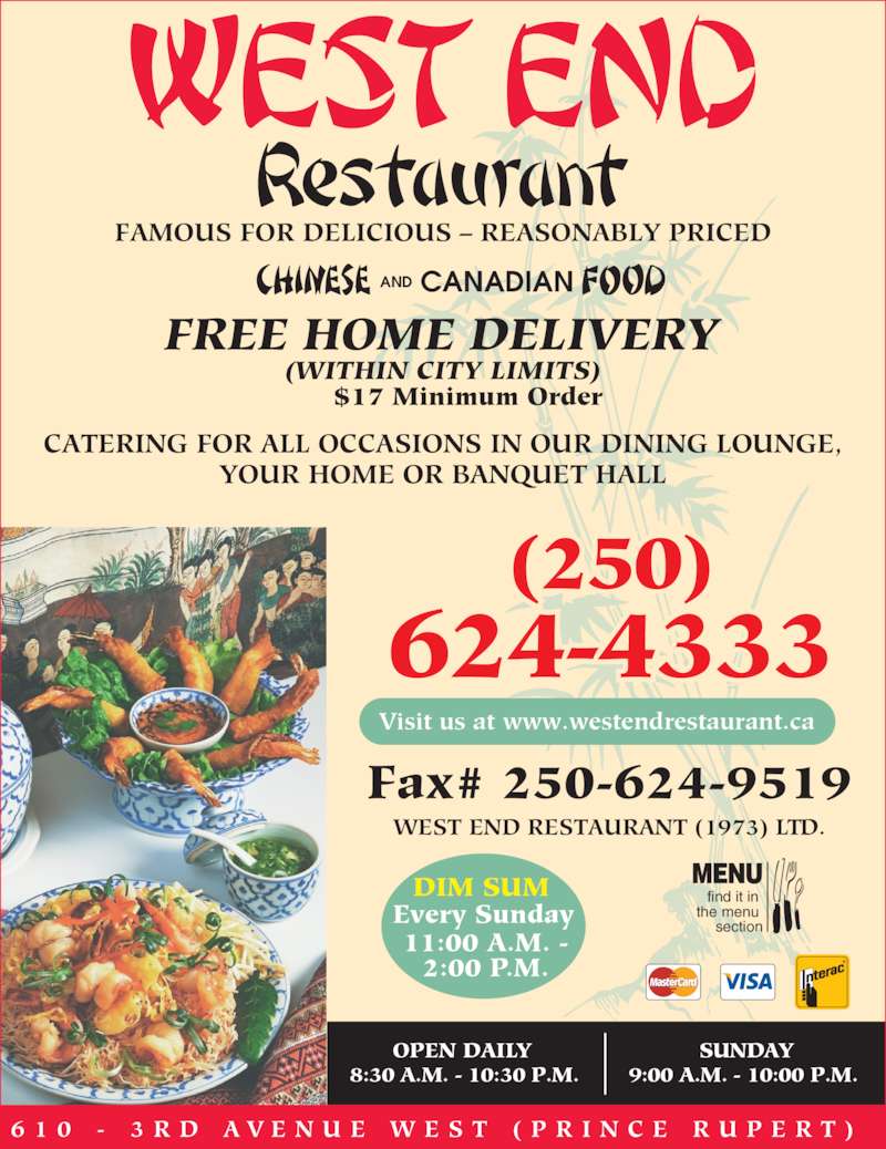 West End Restaurant (1973) Ltd Menu, Hours & Prices 610 3rd Ave W