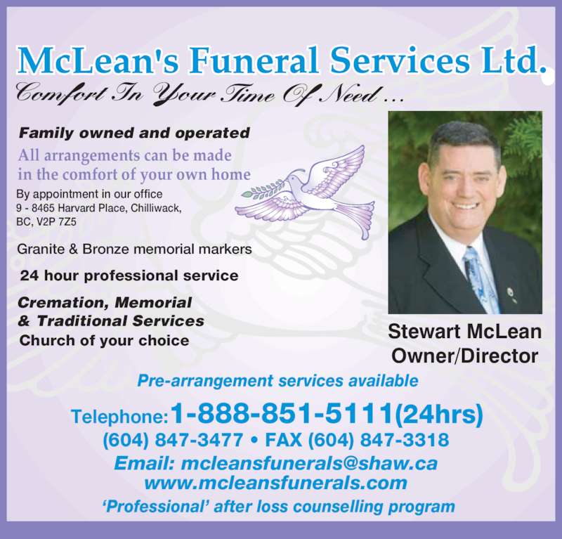 McLean's Funeral Services Ltd Chilliwack, BC 98465 Harvard Pl