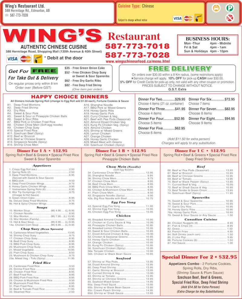 Clareview Chinese Food Restaurant Menu Clareview Chinese Food Restaurant Menu