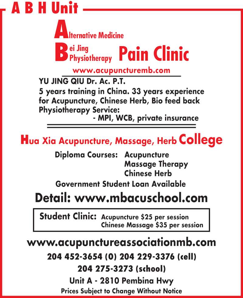 Bei Jing Acupuncture Clinic Opening Hours 2810A Pembina Hwy
