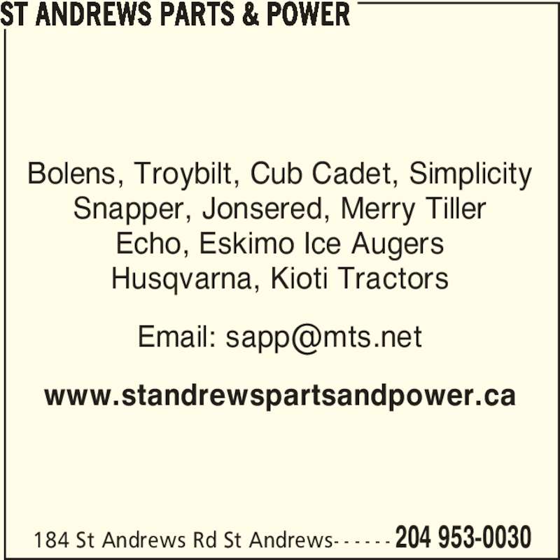 St Andrews Parts & Power 184 St Andrews Rd, St Andrews, MB