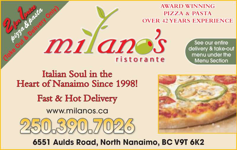 Milano's Ristorante Menu, Hours & Prices 3006551 Aulds Rd, Nanaimo, BC