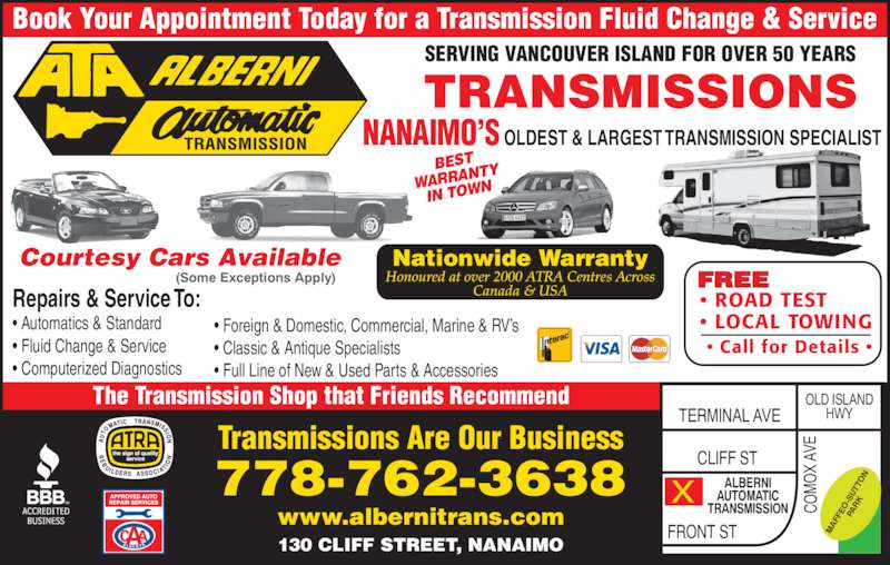 Alberni Automatic Transmission Opening Hours 130 Cliff St, Nanaimo, BC