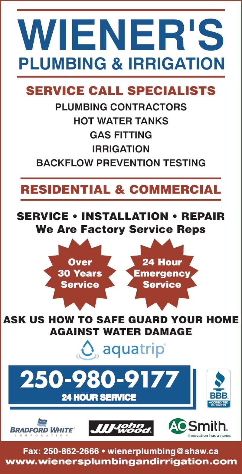 Wiener's Plumbing & Irrigation Opening Hours 1186 High Rd, Kelowna, BC