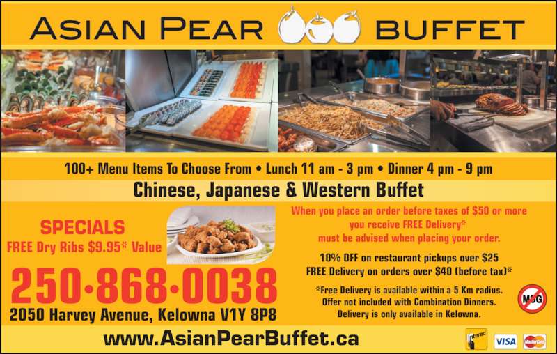 Asian Pear Buffet Ltd Menu, Hours & Prices 2050 Harvey Ave, Kelowna, BC