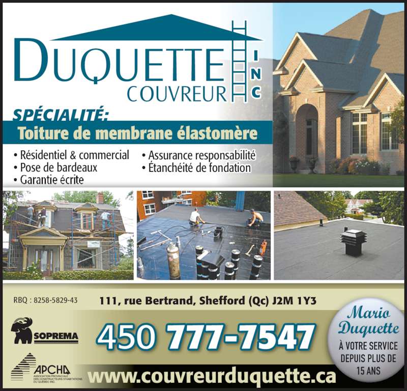 Couvreur Duquette Inc Horaire d'ouverture 111, rue Bertrand