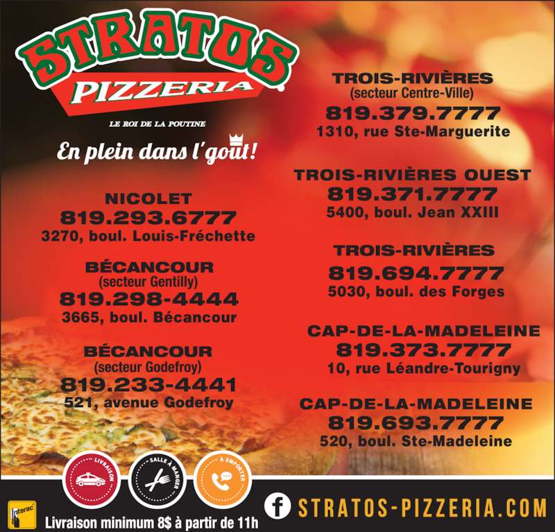 Stratos Pizzeria Horaire d'ouverture 1310 rue SainteMarguerite