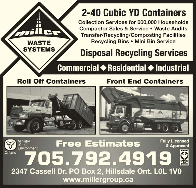 Miller Waste Systems Opening Hours 2347 Cassell Dr, Hillsdale, ON