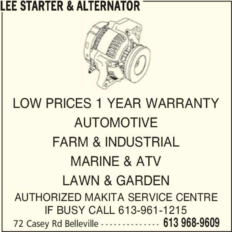 Lee Starter & Alternator 72 Casey Rd, Belleville, ON