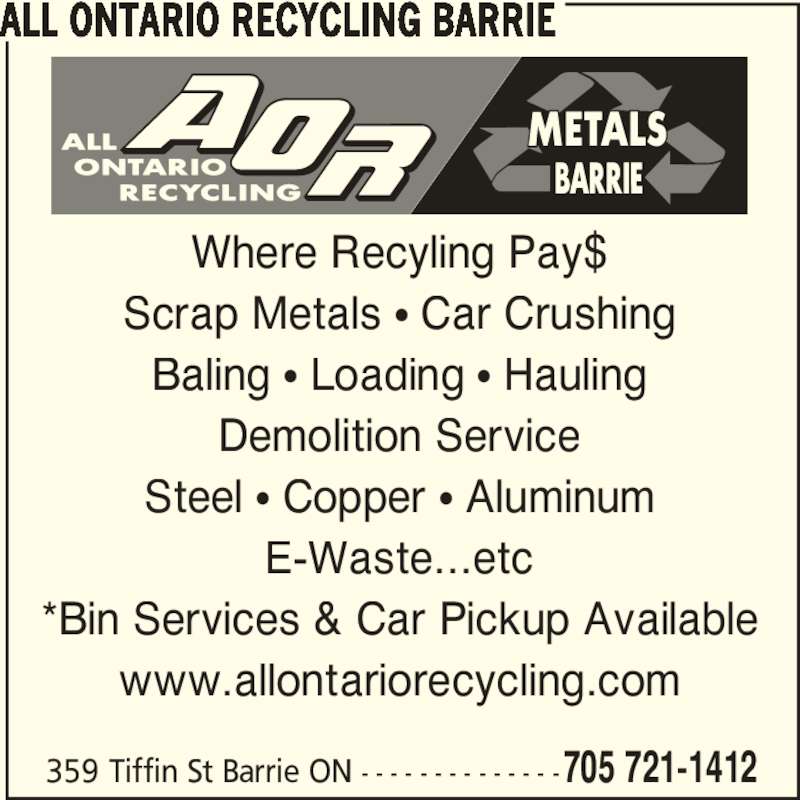 All Ontario Recycling Barrie Opening Hours 359 Tiffin St, Barrie, ON
