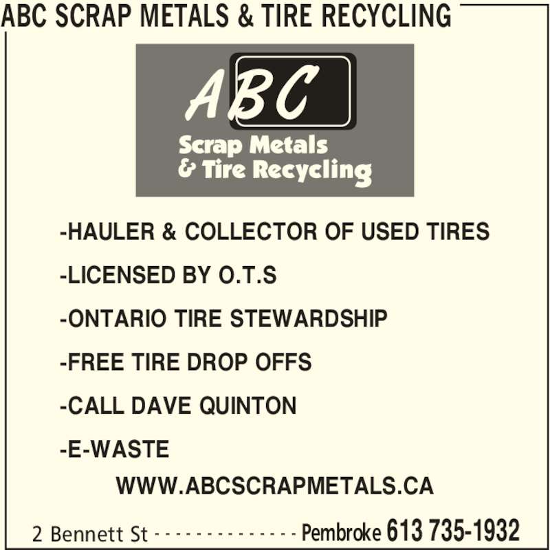 ABC Scrap Metals & Tire Recycling Pembroke, ON 2 St Canpages