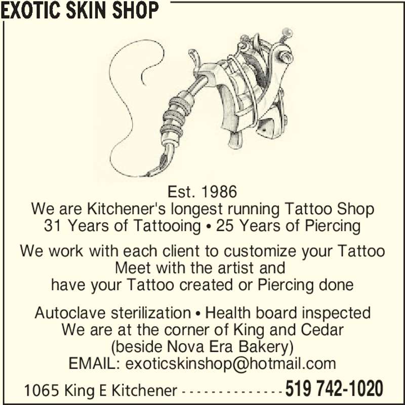 Exotic Skin Shop Opening Hours 1065 King E, Kitchener, ON