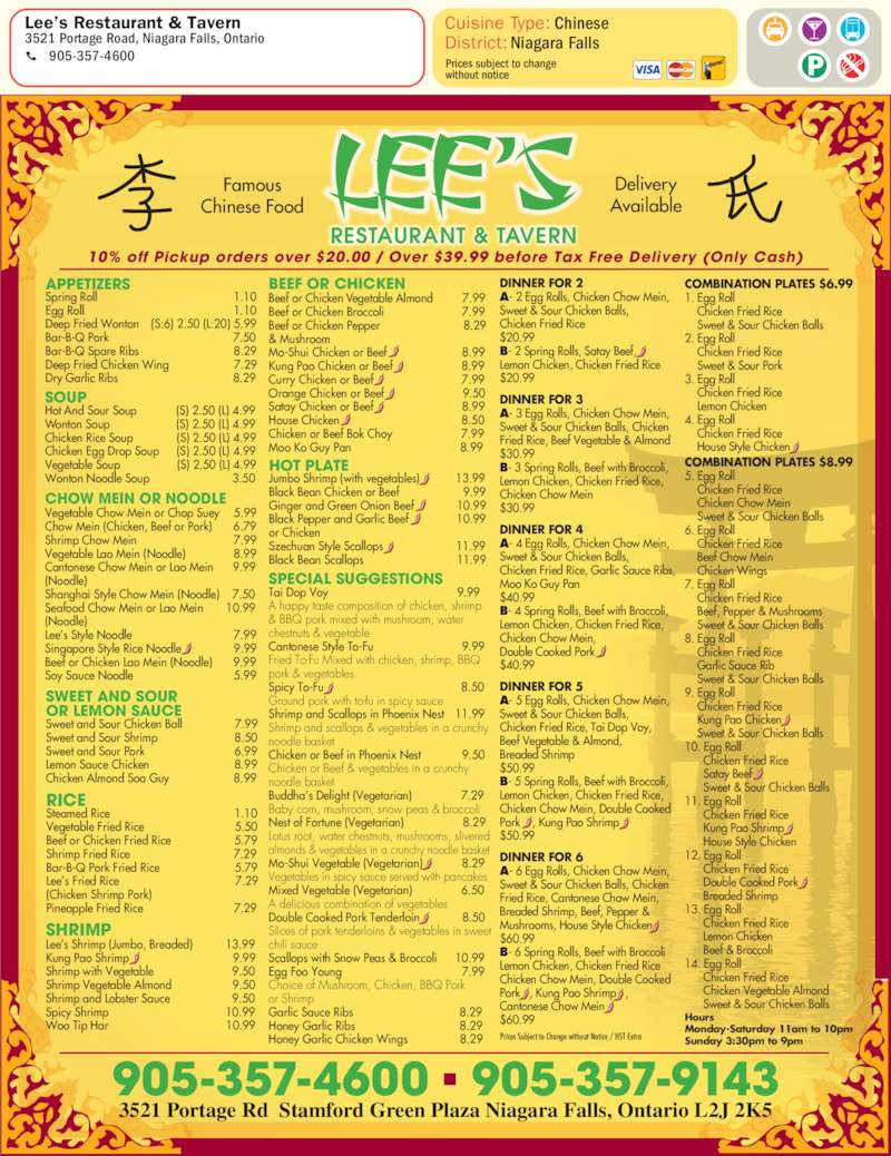 Lee's Restaurant & Tavern Menu, Hours & Prices 3521 Portage Rd