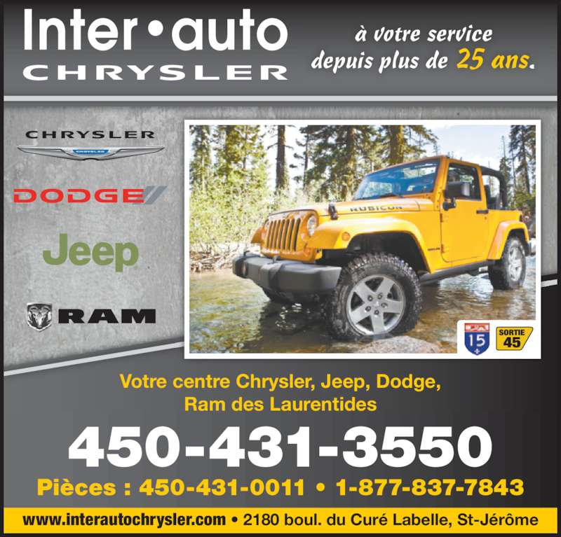 Chrysler InterAuto Inc 2180 boul du CuréLabelle, SaintJérôme, QC