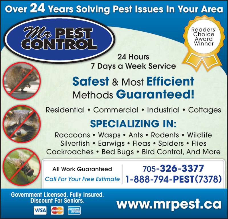 Mr Pest Control Opening Hours 6 Maplehill Dr, OroMedonte, ON