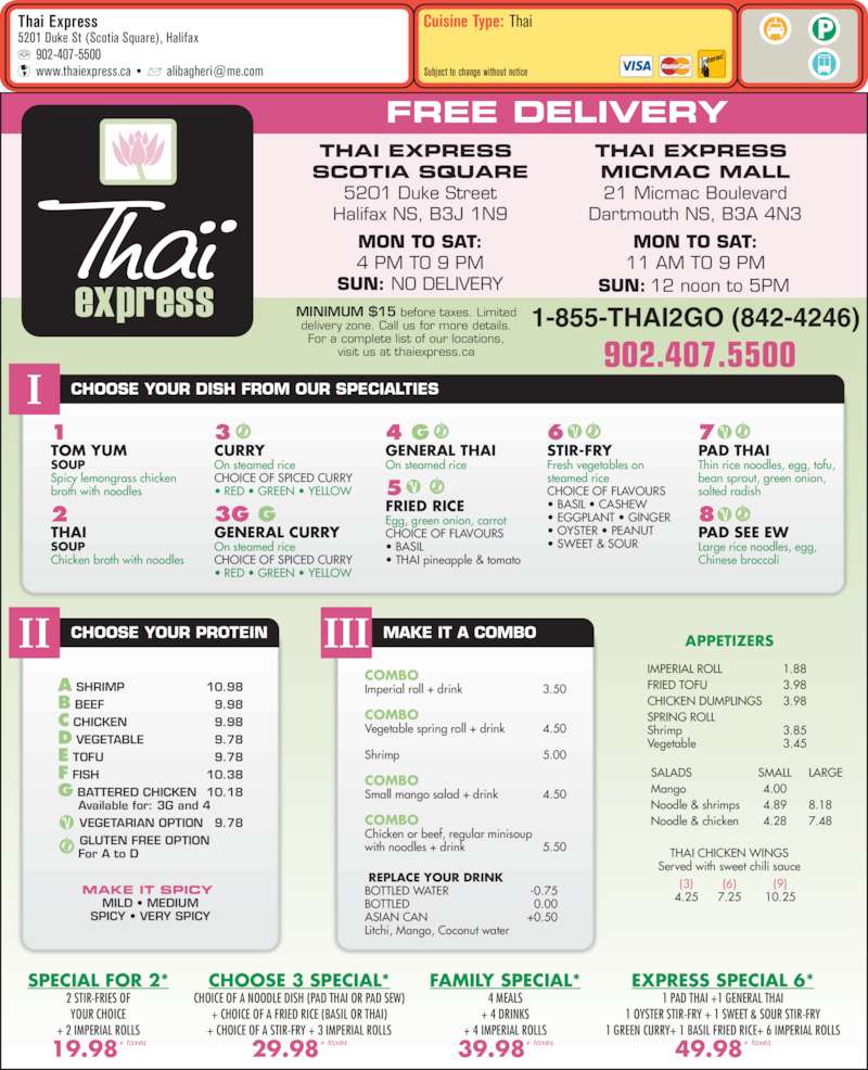 Thai Express Menu, Hours & Prices 5201 Duke, Halifax, NS