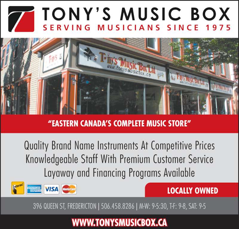 Tony's Music Box Ltd Opening Hours 396 Queen St, Fredericton, NB