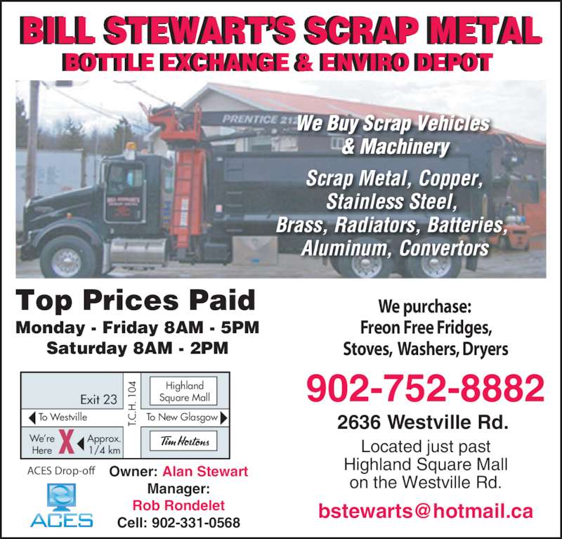 Stewart's Bill Scrap Metal & Bottle Exchange New Glasgow, NS 2636