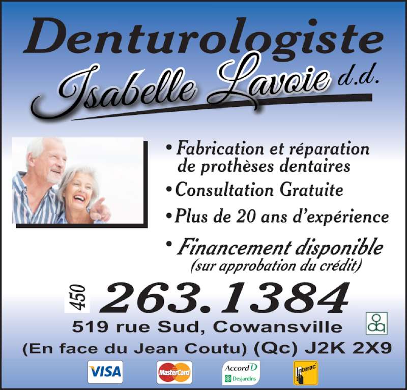 Denturologiste Isabelle Lavoie 519 rue du Sud, Cowansville, QC