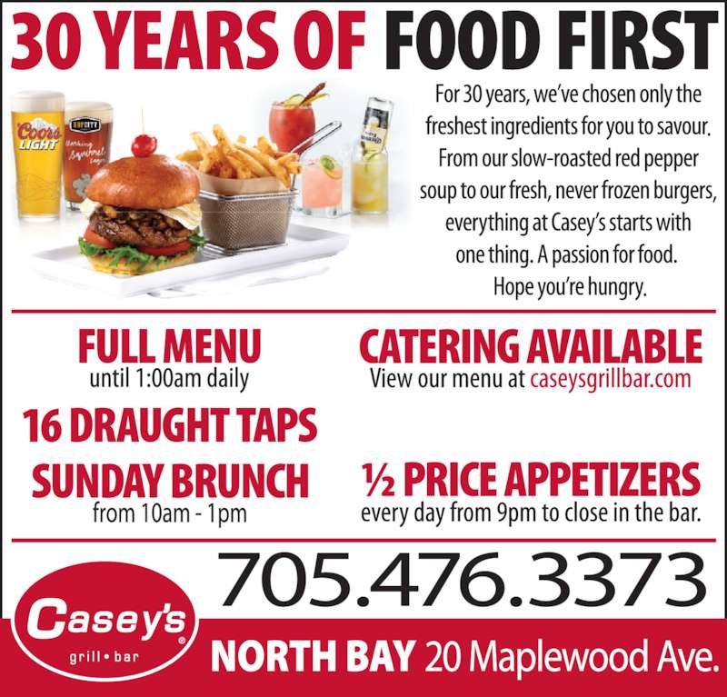 Casey's Bar & Grill Opening Hours 20 Maplewood Ave, North Bay, ON