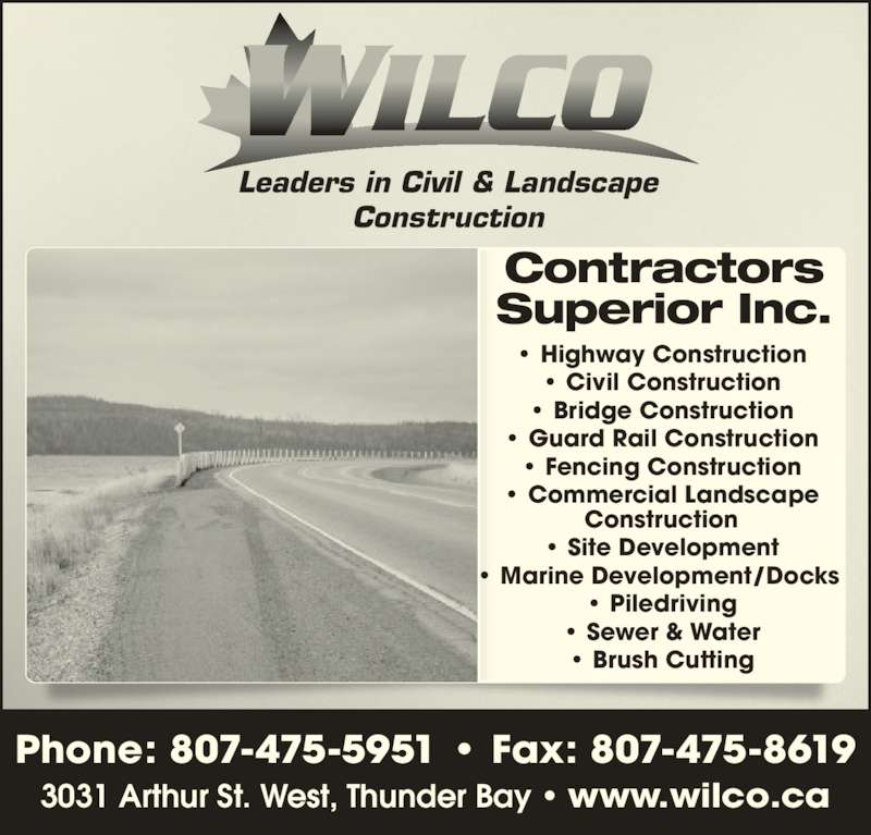 Wilco Contractors Superior Inc 3031 Arthur St W RR 2 Stn F, Thunder