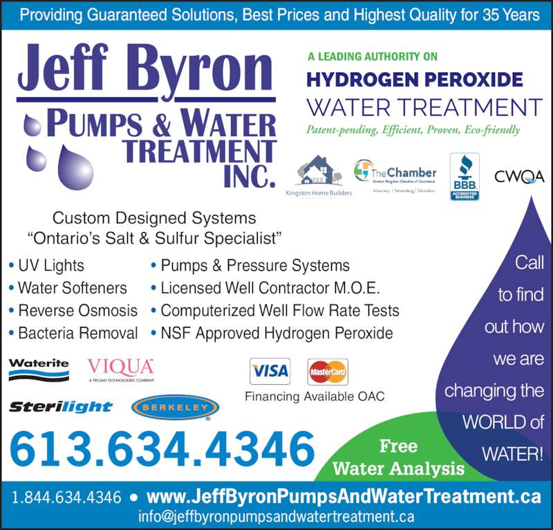 Jeff Byron Pumps & Water Treatment Kingston, ON 2973 Unity Canpages