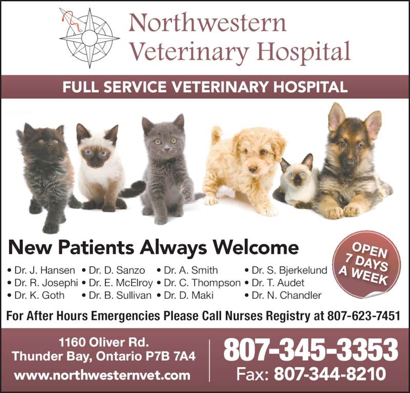 Northwestern Veterinary Hospital Opening Hours 1160 Oliver Rd