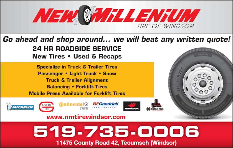 New Millenium Tire Of Windsor Opening Hours 11475 CR42, Tecumseh, ON