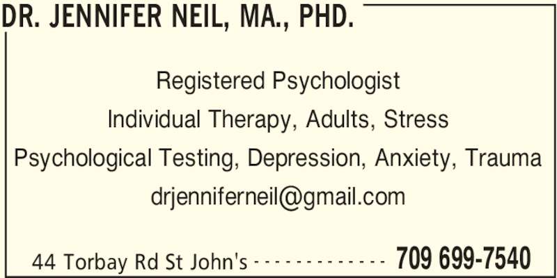 Dr Jennifer Neil - MA PhD. - St. John's, NL - 44 Torbay Rd