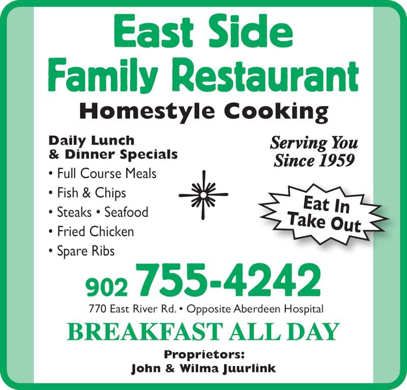 East Side Family Restaurant Opening Hours 770 East River Rd, New